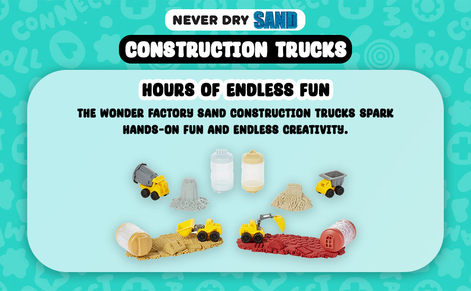 Wonder Factory - Never Dry Sand Construction Truck set PLUS extra Never Dry Sand