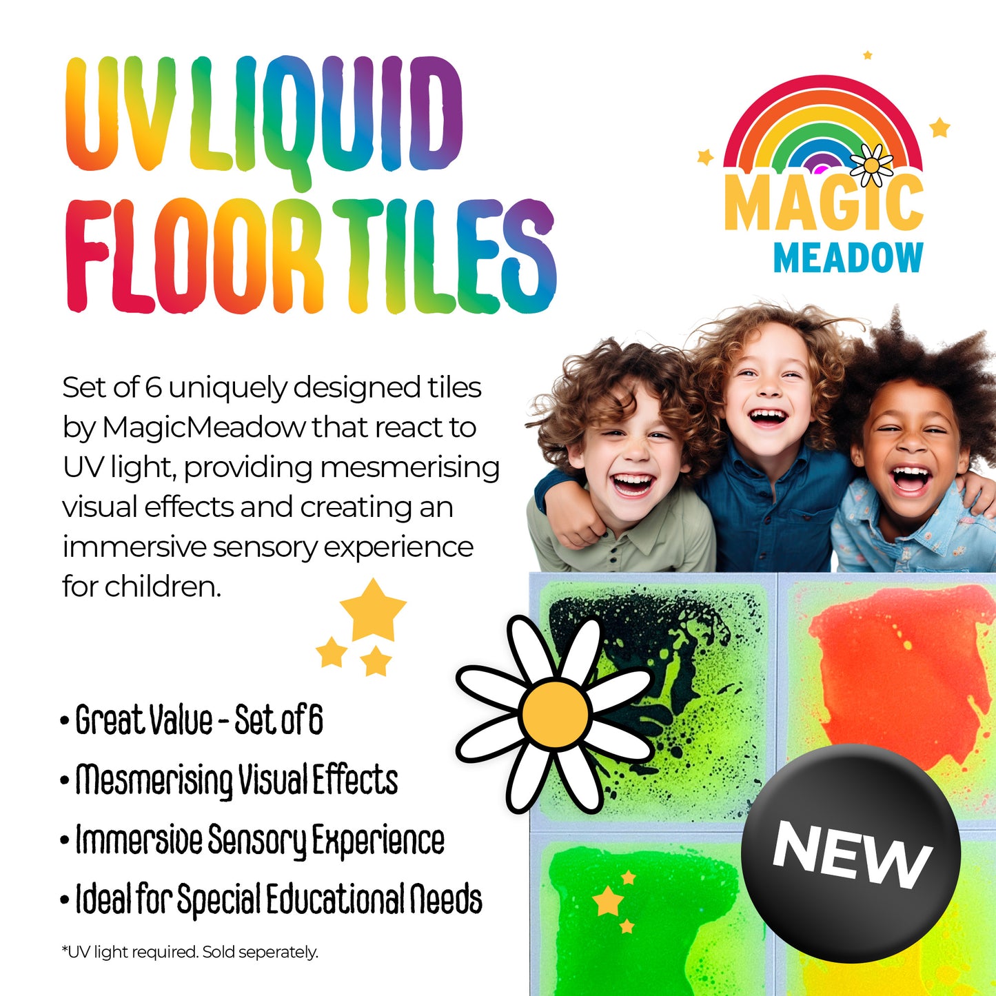 MagicMeadow Sensory UV Liquid Floor Tiles - Set of 6